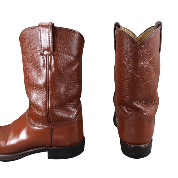 Justin Boots Mens 6 Western Roper Cowboy Leather Brown Round Toe Vintage 1993 - Picture 6 of 16